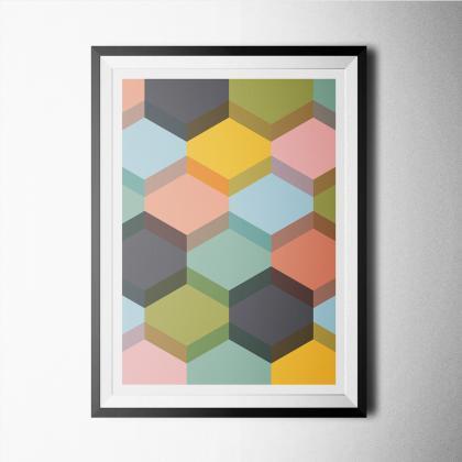 Minimal-colorful Hexagon Poster Print